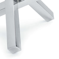 Polished nickel intersecting sculpture with an elegant, industrial design.