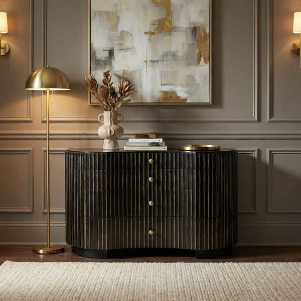 Irene Curved Fluted Hand Rubbed Black Dresser