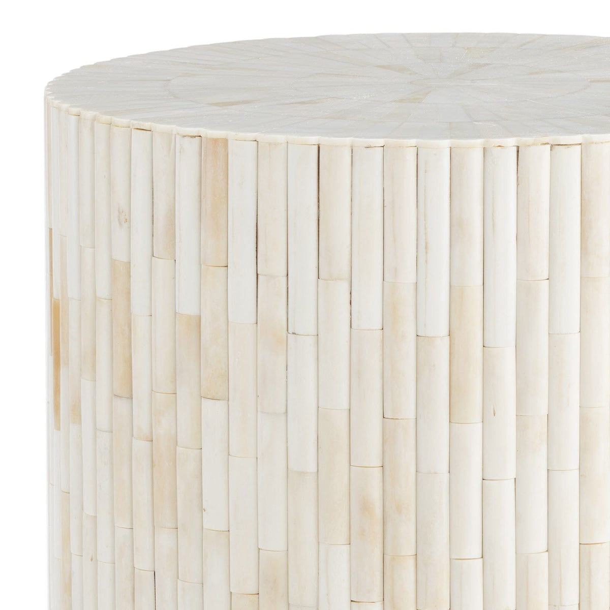 Isabelle Bone Side Table with fluted bone details and natural textures.