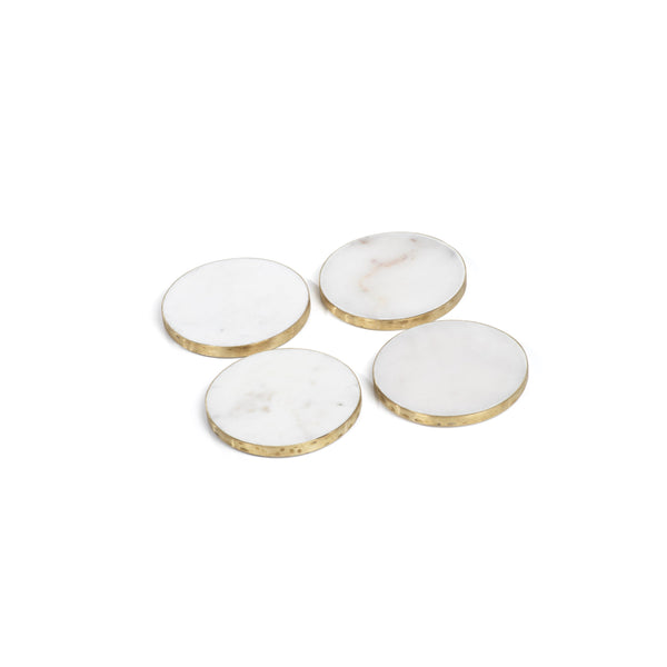 Ivory Round Marble Coasters w/ Gold Trim, Set 4 - Coaster Detail | Bone & Brass