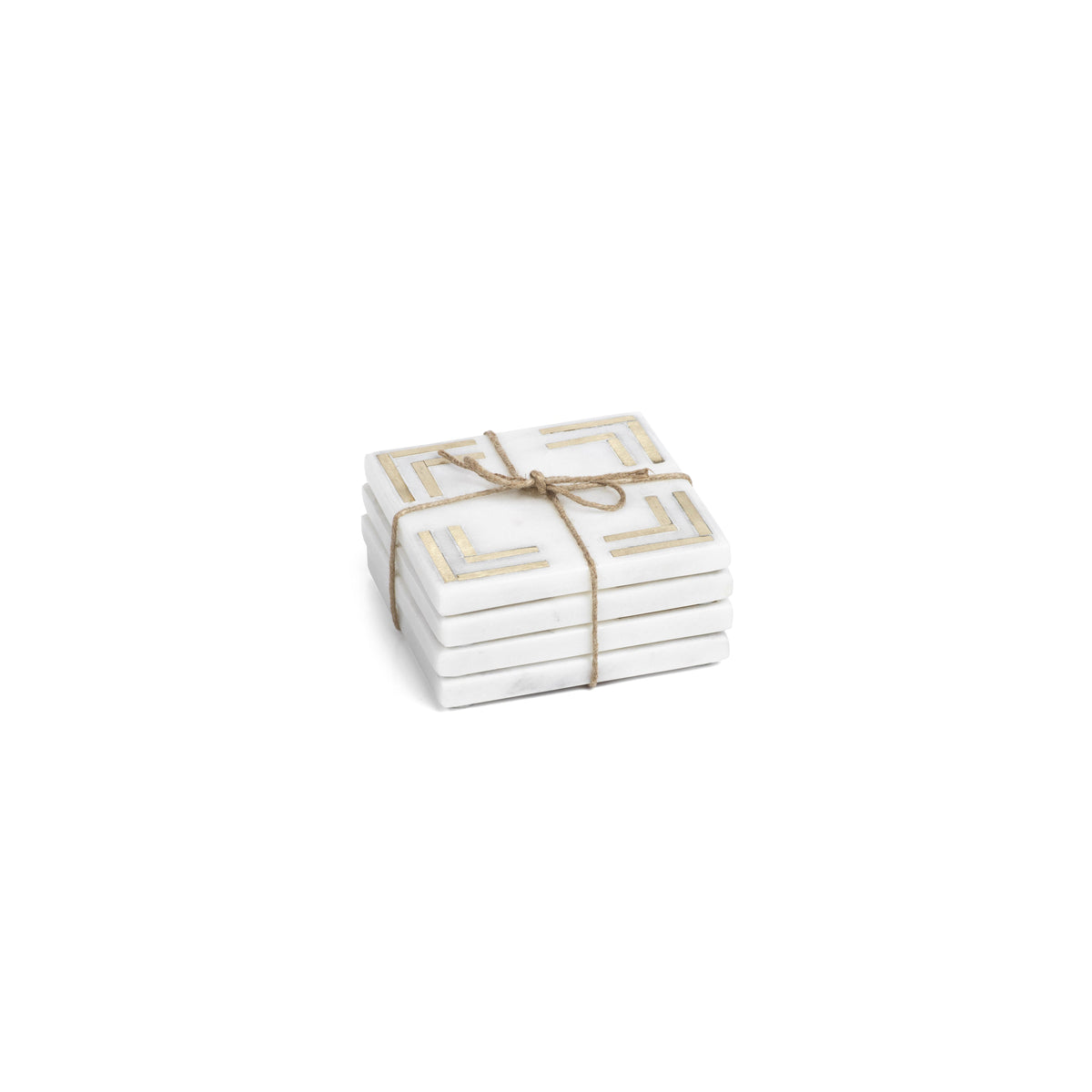 Ivory Square Marble Coasters w/ Gold Inlay, Set 4 - Coaster Detail | Bone & Brass