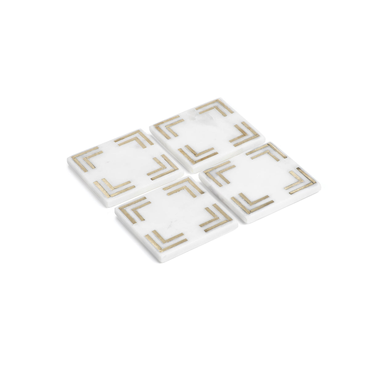 Ivory Square Marble Coasters w/ Gold Inlay, Set 4 - Coaster Top View | Bone & Brass
