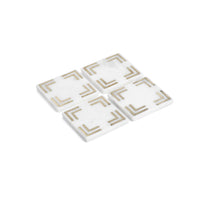 Ivory Square Marble Coasters w/ Gold Inlay, Set 4 - Coaster Top View | Bone & Brass