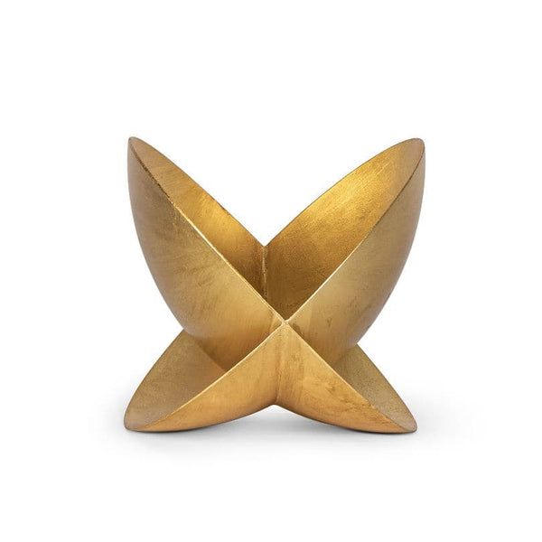 Jaden Gold Leaf decorative object with two intersecting shallow domes, midcentury sculptural design.