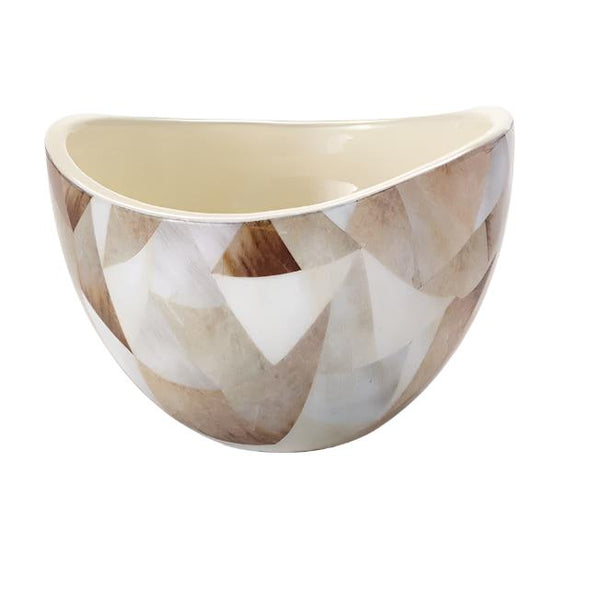 Jake Patchwork Decorative Bowl, 7.5" wide, with colorful enamel resin and mango wood.