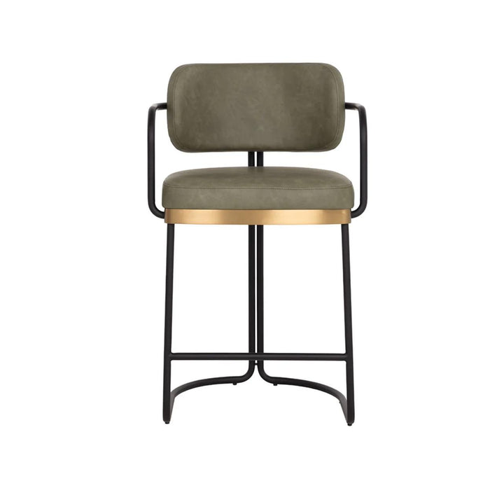 Jalen Pine Green & Brass Counter Stool - Stool Detail | Bone & Brass