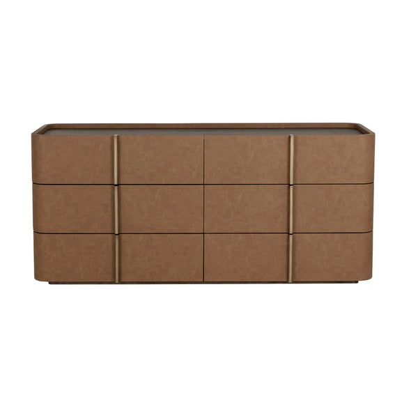 Jamille Cognac Leather 6-Drawer Dresser - Dresser Side View | Bone & Brass