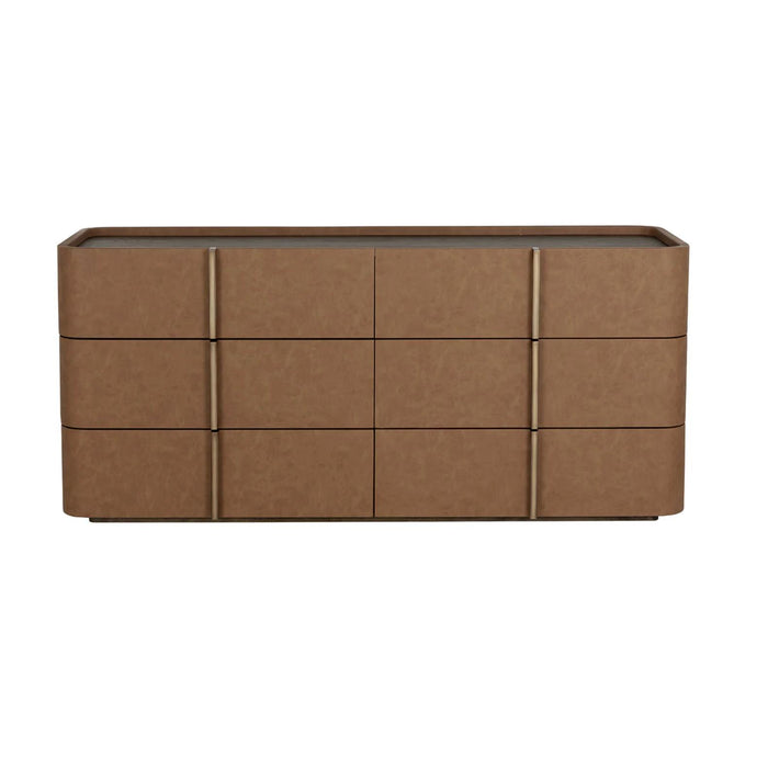 Jamille Cognac Leather 6-Drawer Dresser - Dresser Side View | Bone & Brass