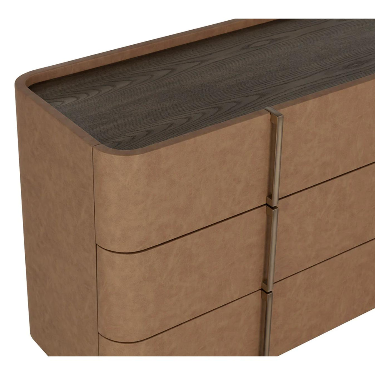 Jamille Cognac Leather 6-Drawer Dresser - Dresser Drawer Detail | Bone & Brass