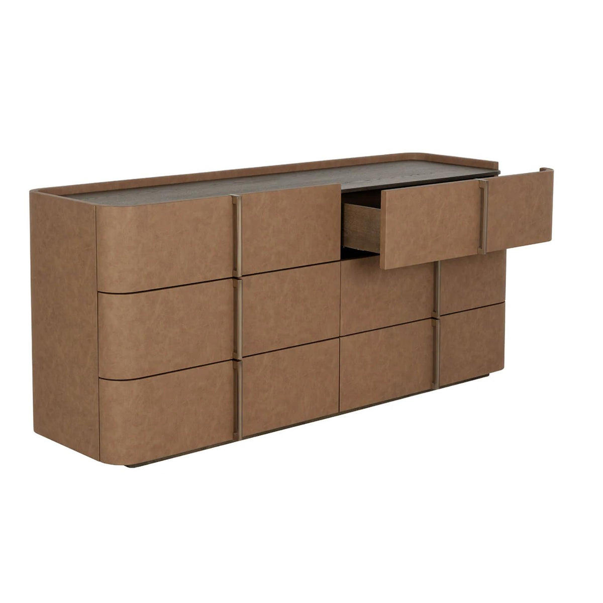 Jamille Cognac Leather 6-Drawer Dresser - Dresser Hardware Detail | Bone & Brass