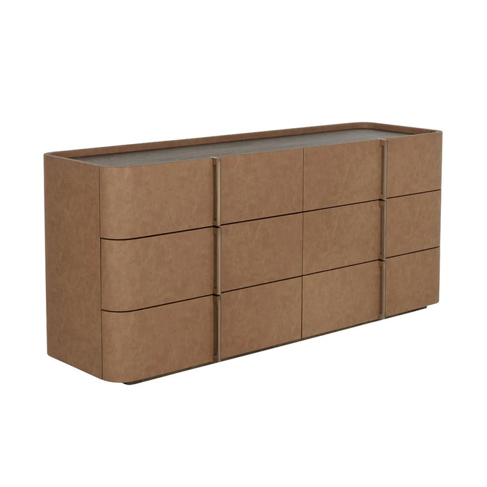 Jamille Cognac Leather 6-Drawer Dresser | Bone & Brass
