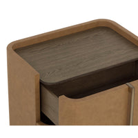 Jamille Cognac Leather Nightstand, Small - Nightstand Side View | Bone & Brass