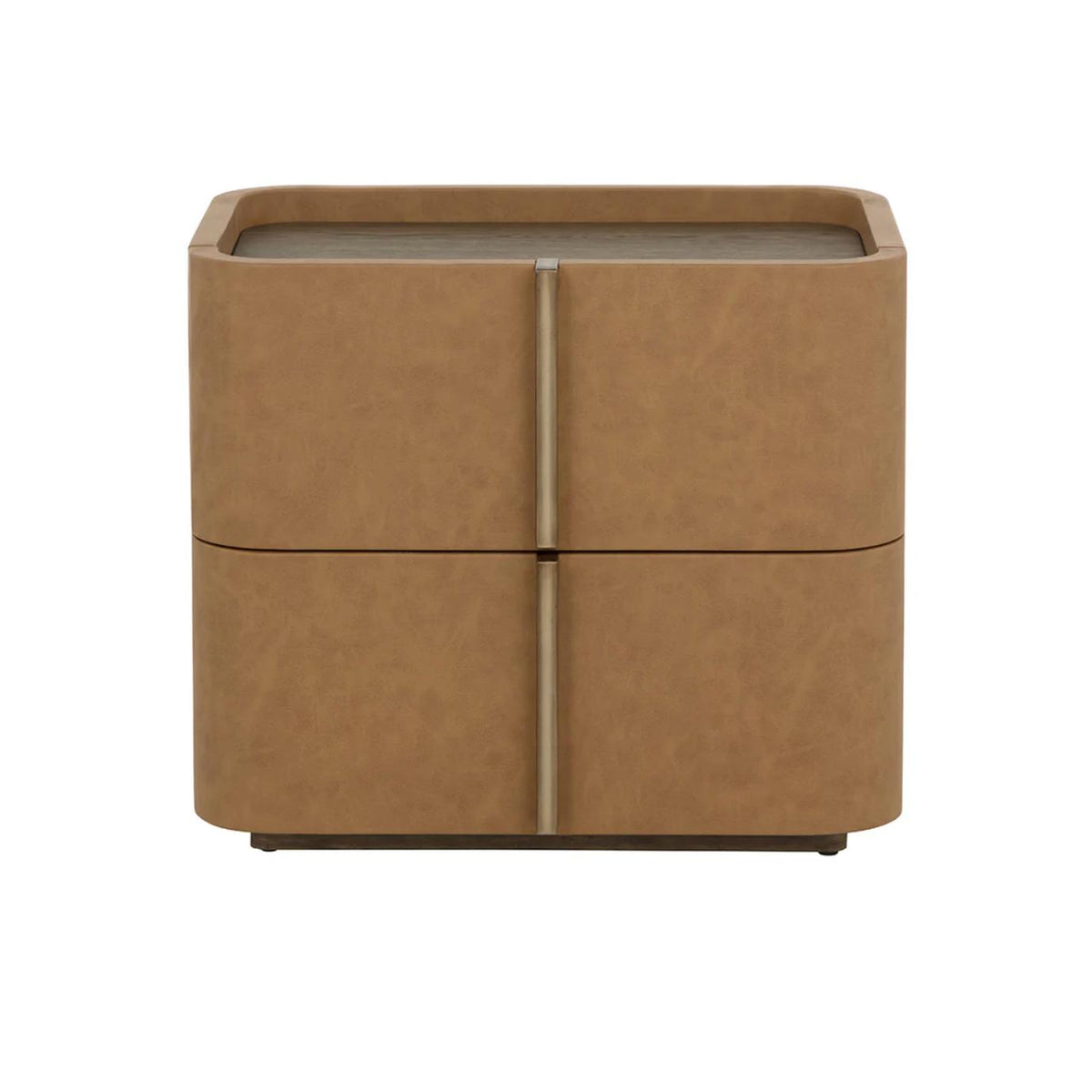 Jamille Cognac Leather Nightstand, Small - Nightstand Drawer Detail | Bone & Brass