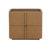 Jamille Cognac Leather Nightstand, Small - Nightstand Drawer Detail | Bone & Brass