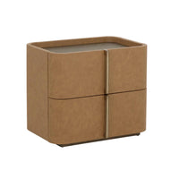 Jamille Cognac Leather Nightstand, Small | Bone & Brass