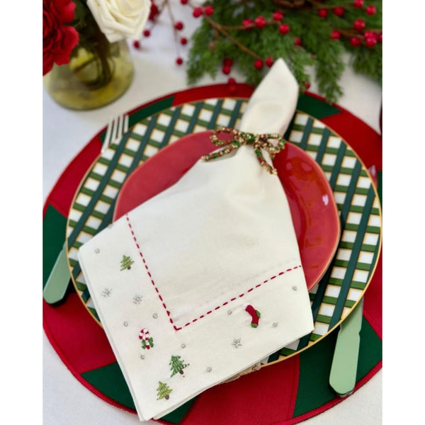 Jolly Days Embroidered Napkins, Set 4 - Napkin Detail | Bone & Brass