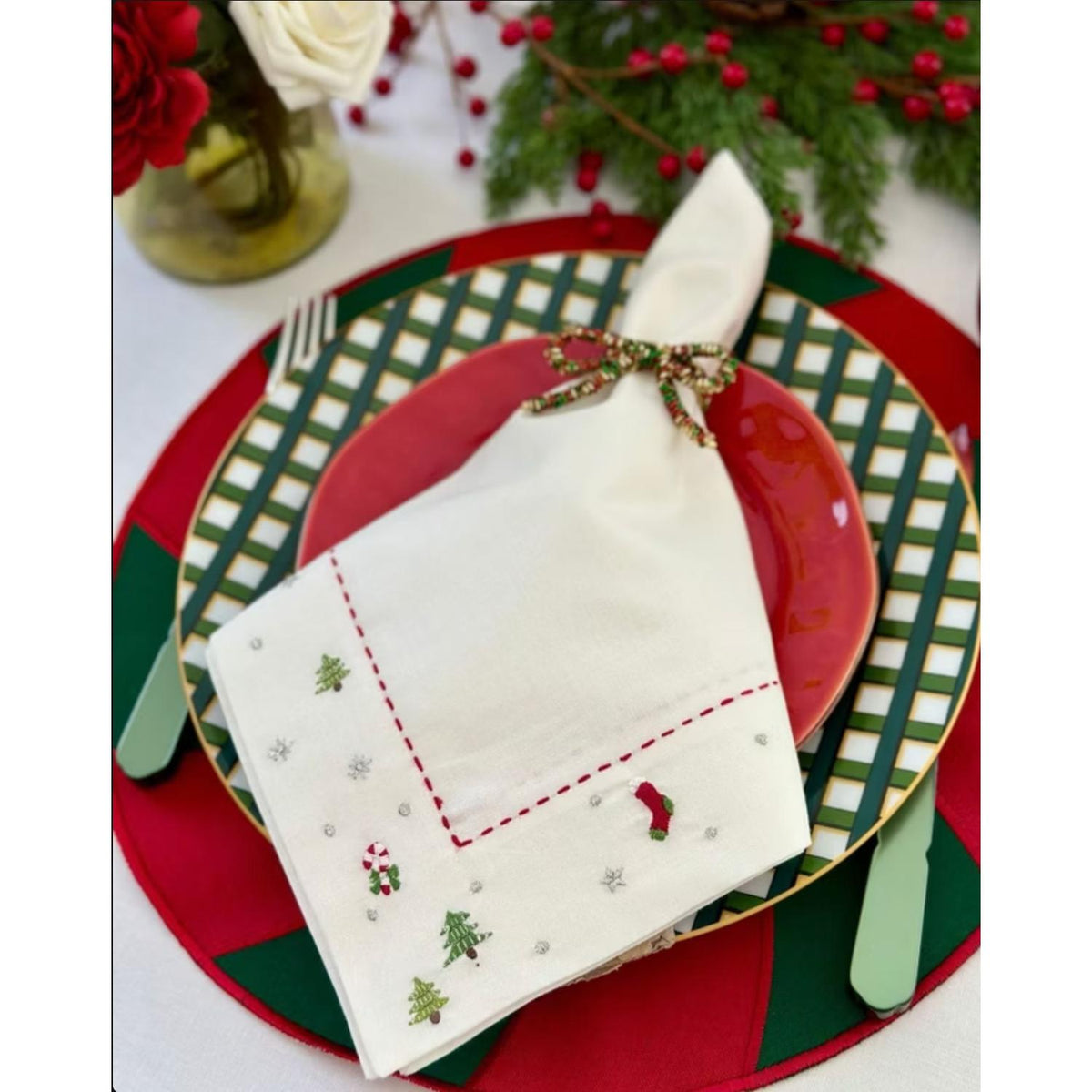 Christmas Bow Napkin Ring, Set 4 - Ring Side View | Bone & Brass