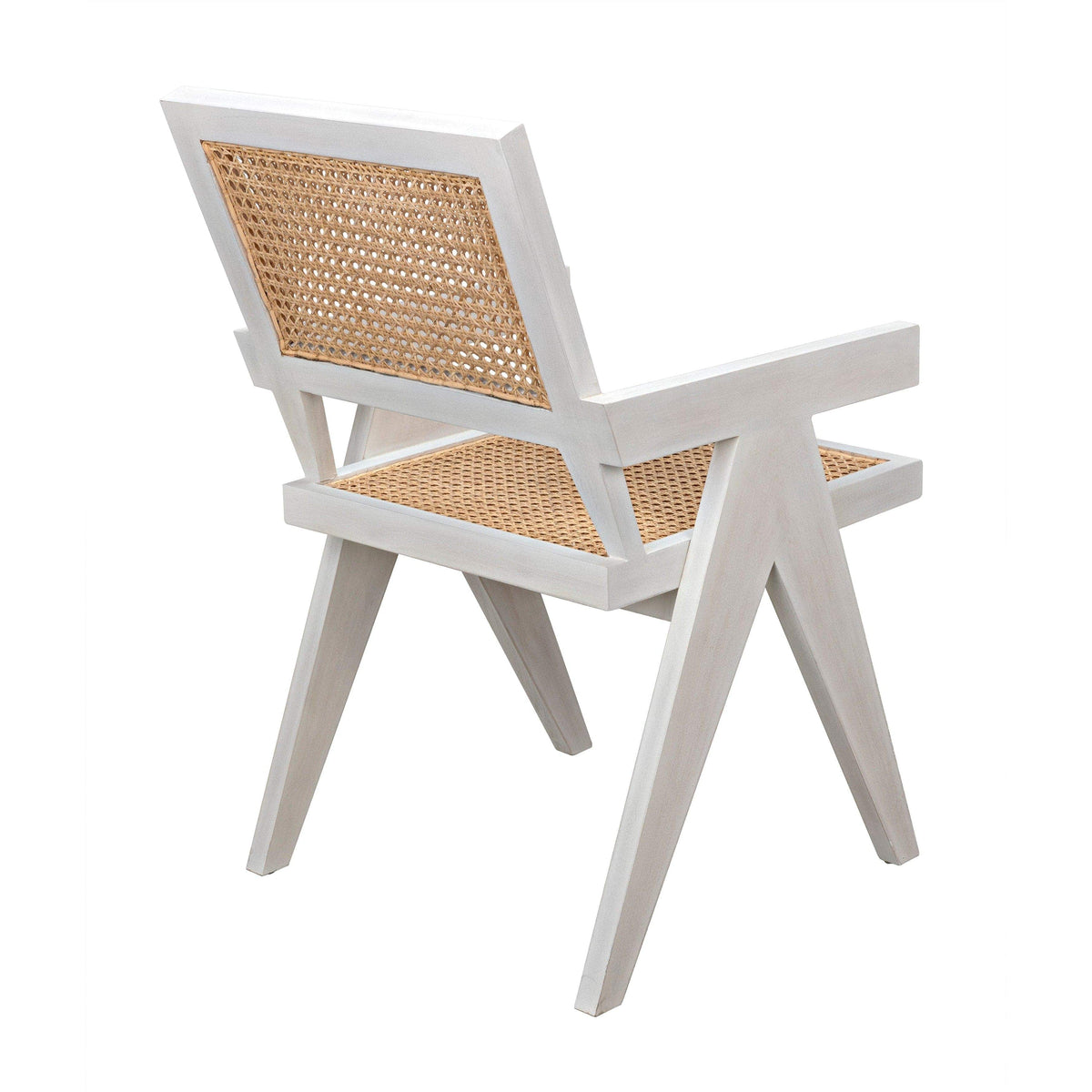 Jude Chair with white wash wood frame and natural caning on back and seat.