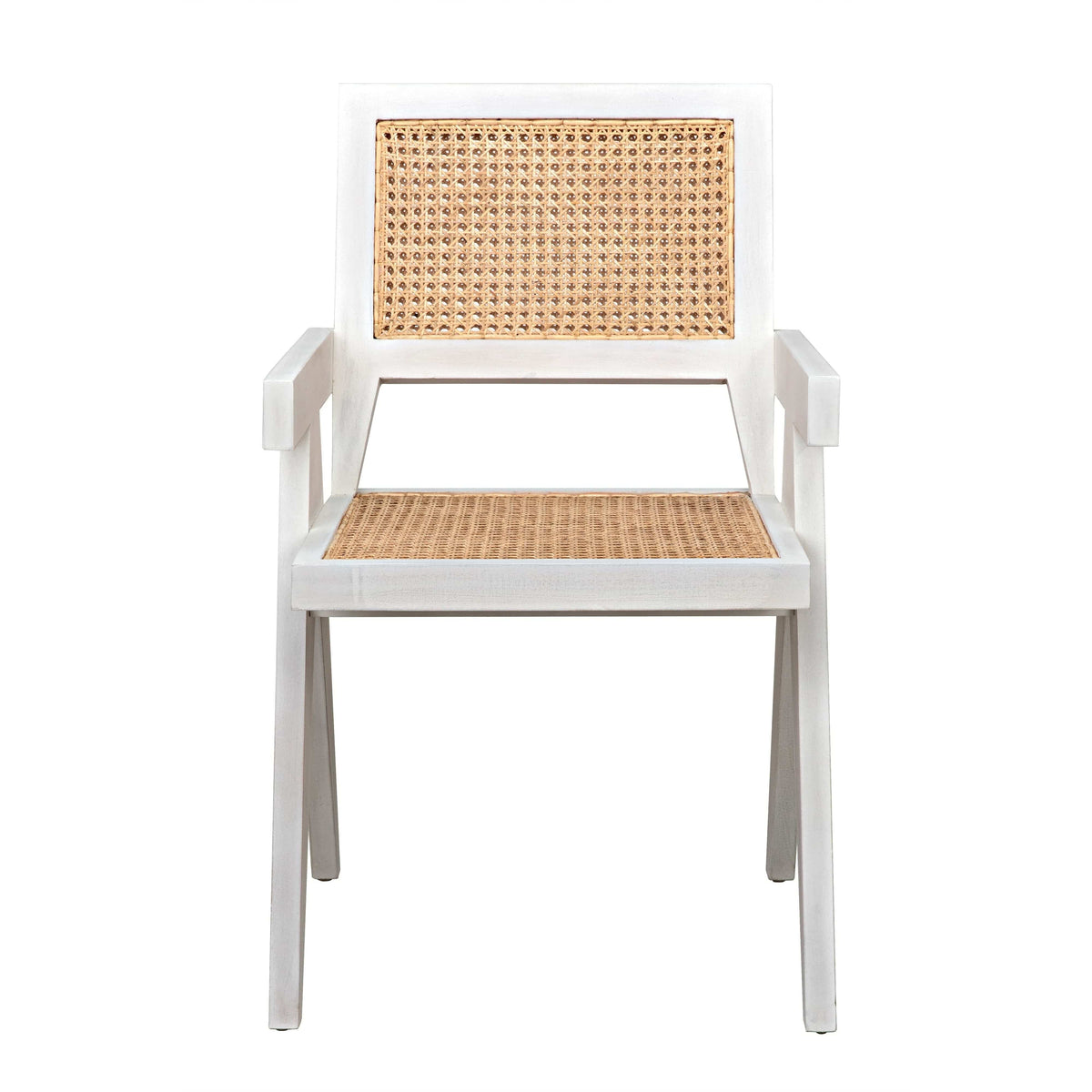 Jude Chair with white wash wood frame and natural caning on back and seat.