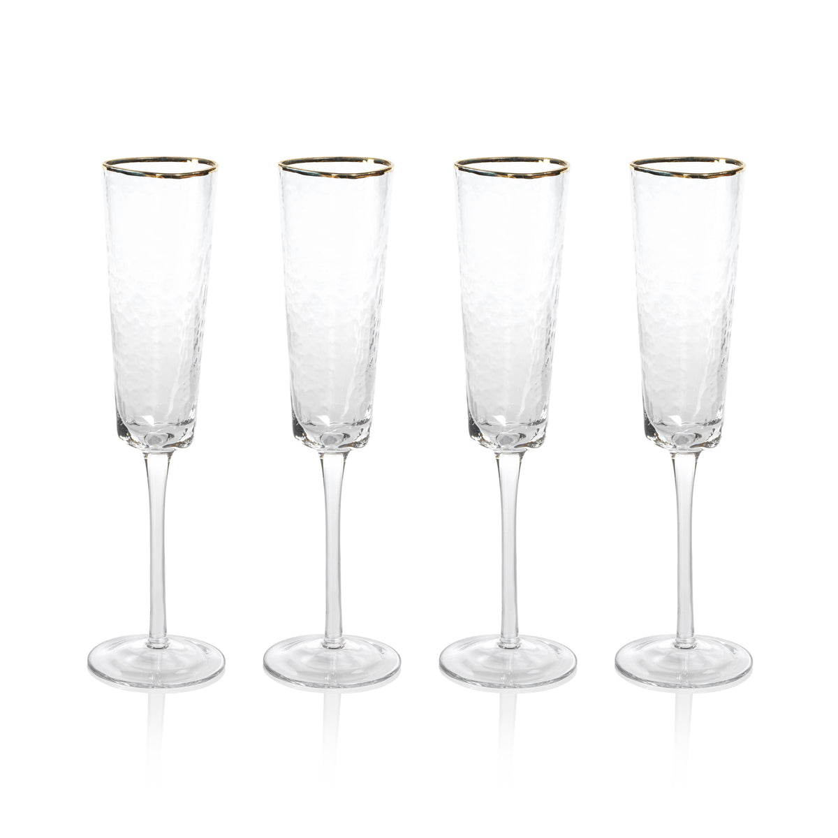 Kamarone Triangular Champagne Flutes Gold Rim, Set of 4 - Glass View | Bone & Brass