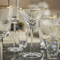 Kamarone Triangular Martini Glasses with Gold Rim, Set of 4 - Glass Stem Detail | Bone & Brass