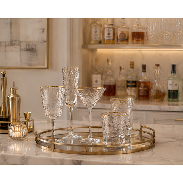 Kamarone Triangular Wine Glasses Gold Rim, Set of 4