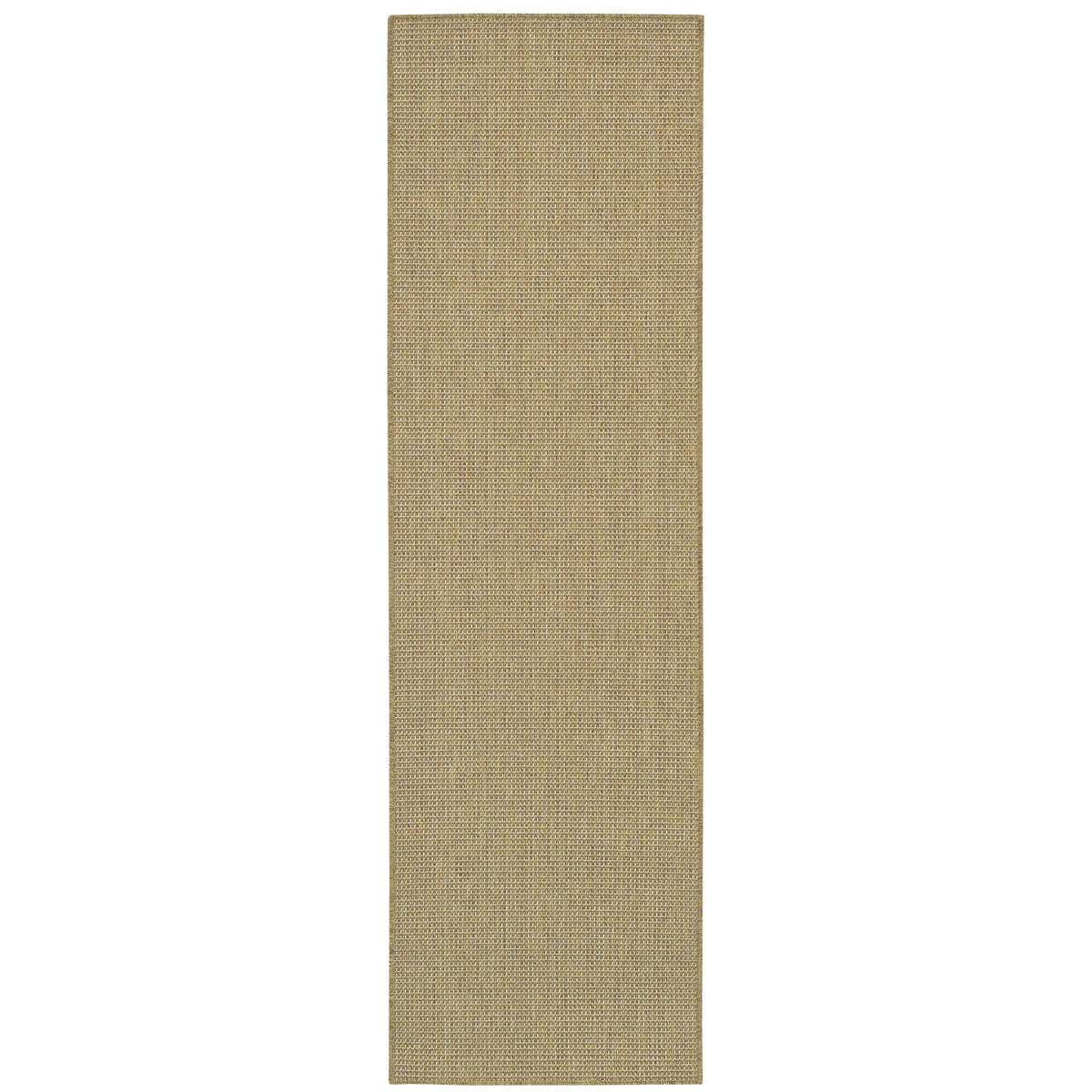 Long Karavia Sand outdoor rug, machine-woven polypropylene with a natural seagrass look.