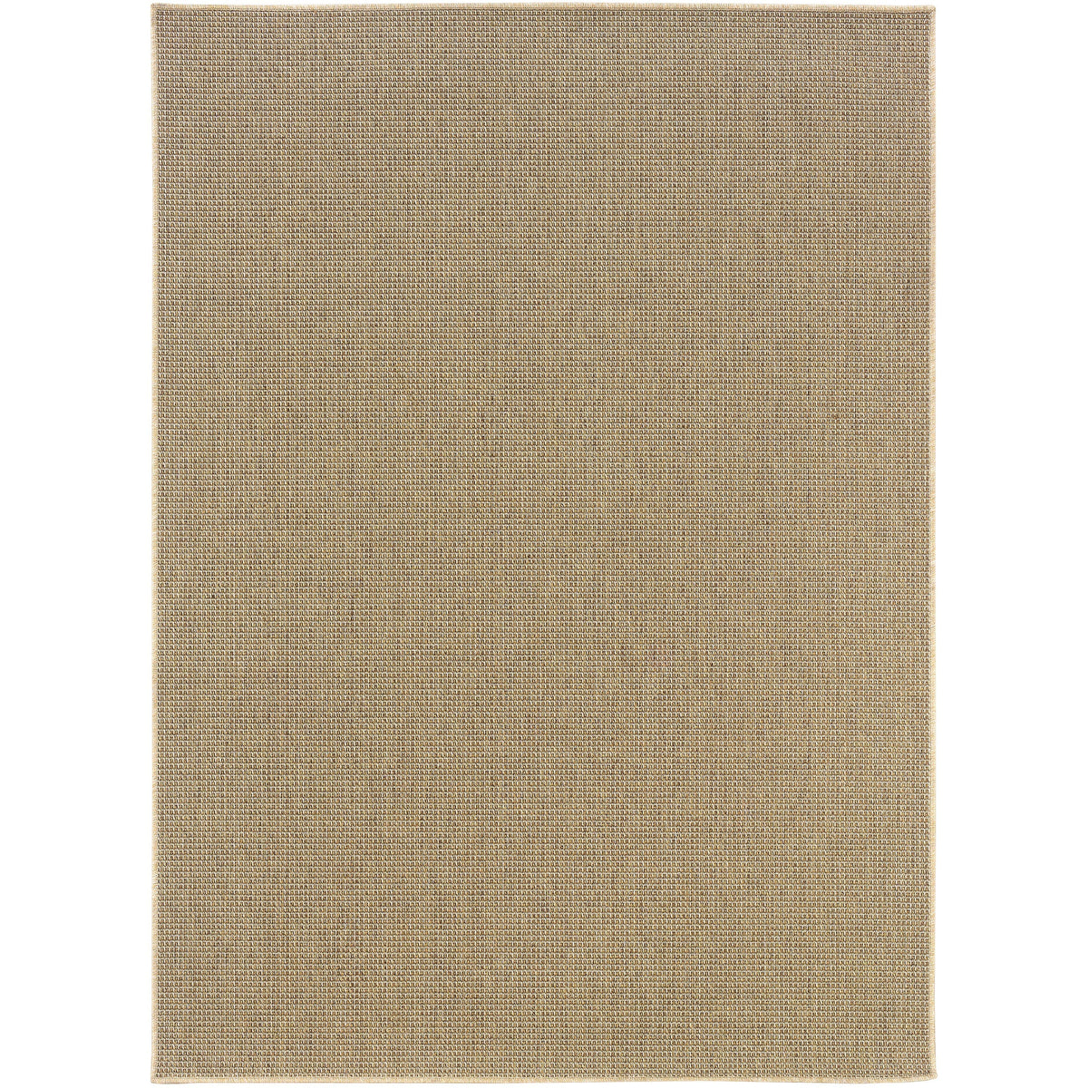 Karavia Sand outdoor rug, a rectangular, machine-woven polypropylene rug with a natural seagrass look.