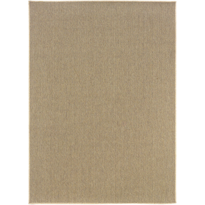 Karavia Sand outdoor rug, a rectangular, machine-woven polypropylene rug with a natural seagrass look.