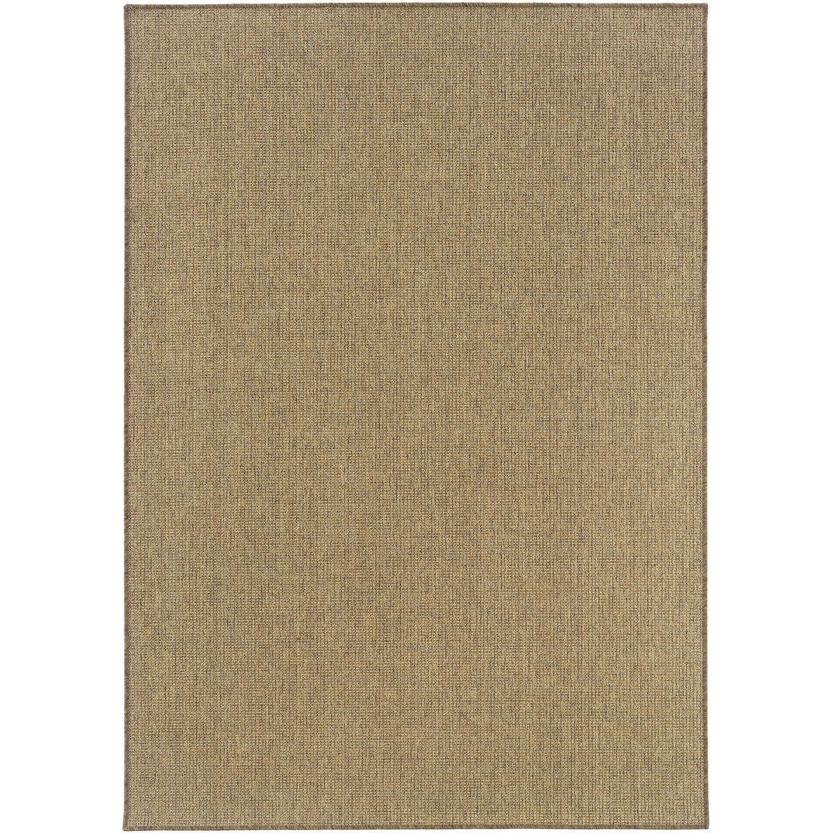 Karavia Tan outdoor rug, machine-woven polypropylene with a natural seagrass look.