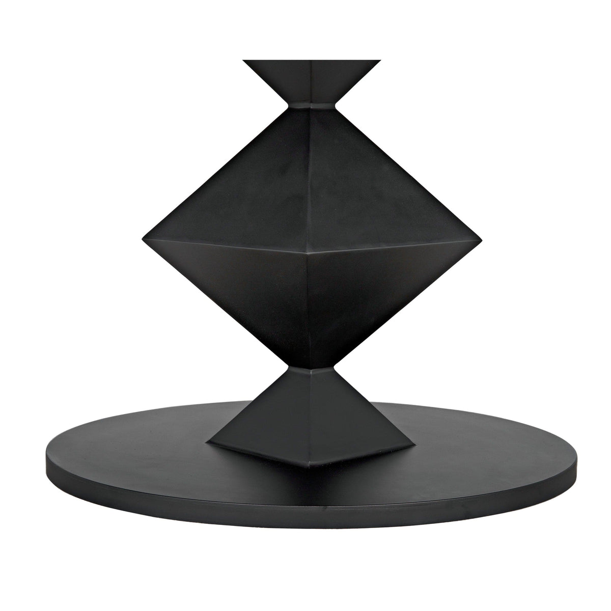 Katana oval dining table base, black matte industrial steel with geometric origami-inspired design.