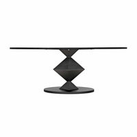 Katana Oval Dining Table with matte black industrial steel base, geometric origami-inspired design.