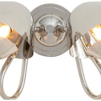 Keaton Double Sconce with polished nickel finish, perforated metal diffusers, and exposed bulbs.