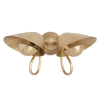 Keaton Double Sconce: retro brass wall light with two perforated metal diffusers and curved arms.