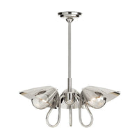 Keaton Pendant Light: Polished chrome, retro-style fixture with three perforated metal diffusers and curved arms.