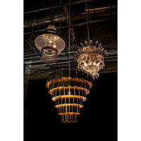 King 3-tier crystal chandelier with burnished brass frame and curved glass crystals.