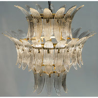 King 3-tier crystal chandelier with curved glass crystals and a burnished brass frame, 28.5"H.