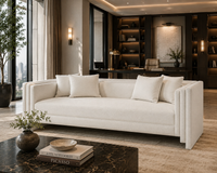 Kira 96" Modern Ivory Tweed Sofa – Sustainable Fabric