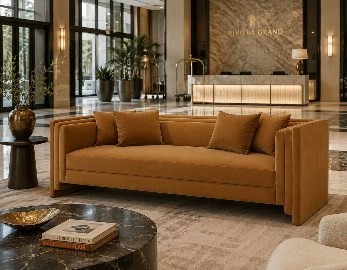 Kira 96" Meg Gold Velvet Sofa – Modern Luxury Sofa
