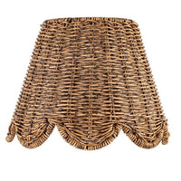Woven rattan-like sconce shade with a scalloped bottom edge, perfect for a coastal cottage vibe.