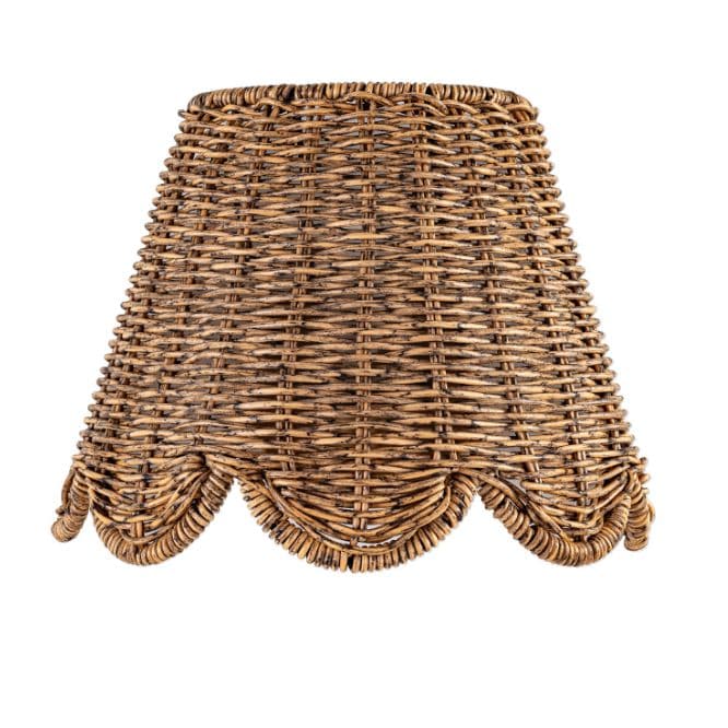 Brown woven rattan-like scalloped lampshade for the Kismet Sconce.