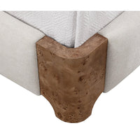 Knowles Ivory Upholstered & Mappa Burl King Bed - Bed Headboard Detail | Bone & Brass
