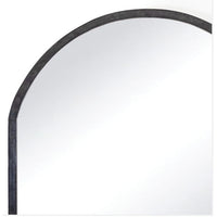 Knox Black Leather Mantle Mirror, an arched mirror with a black leather frame.