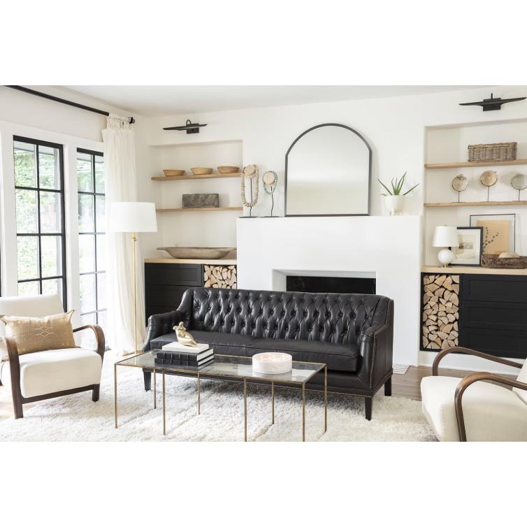 Knox Black Leather Mantle Mirror - Mirror Detail | Bone & Brass
