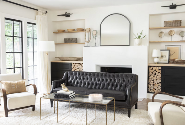 Knox Black Leather Mantle Mirror