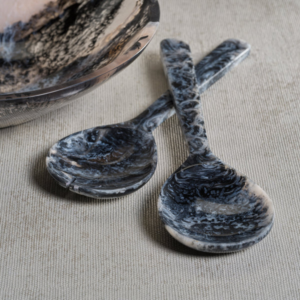 Korin Black & White Resin Salad Server Set - Set Detail | Bone & Brass