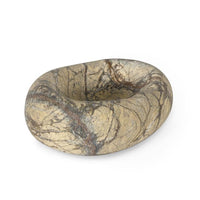 Lagoon Marble Bowl, a natural stone bowl with unique brown and cream veining, 7" wide.