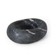 Dark gray marble bowl with white veining, an oval shape, and a smooth finish.