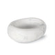 Smooth, oval white marble bowl with subtle gray veining, 7" wide, on a white background.