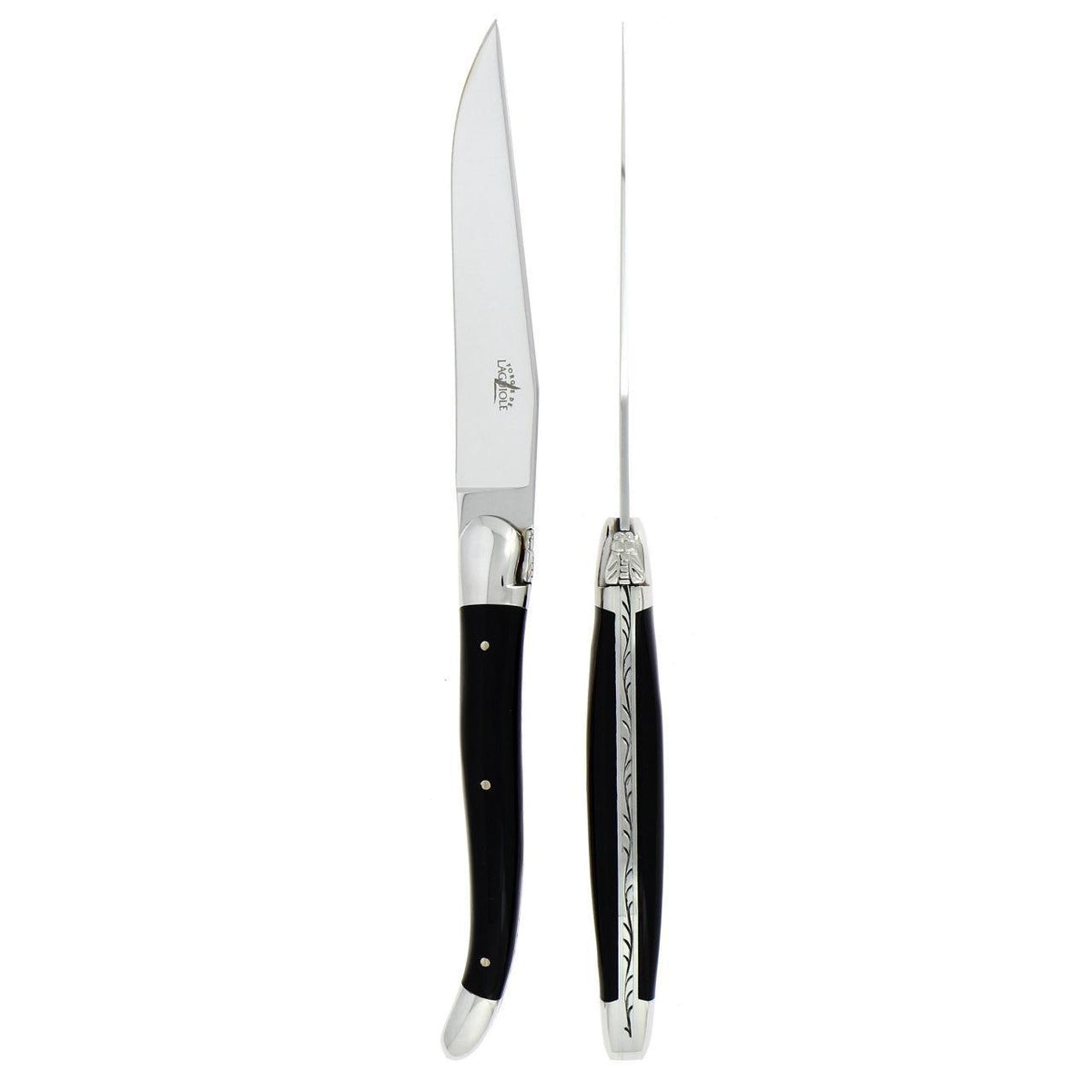 Laguiole 2 Piece Steak Knife Set Black Acrylic Glass | Bone & Brass